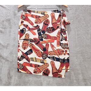 Vittadini Sport Womens White 100% Silk Shoe Novelty Print Wrap Skirt Size Medium
